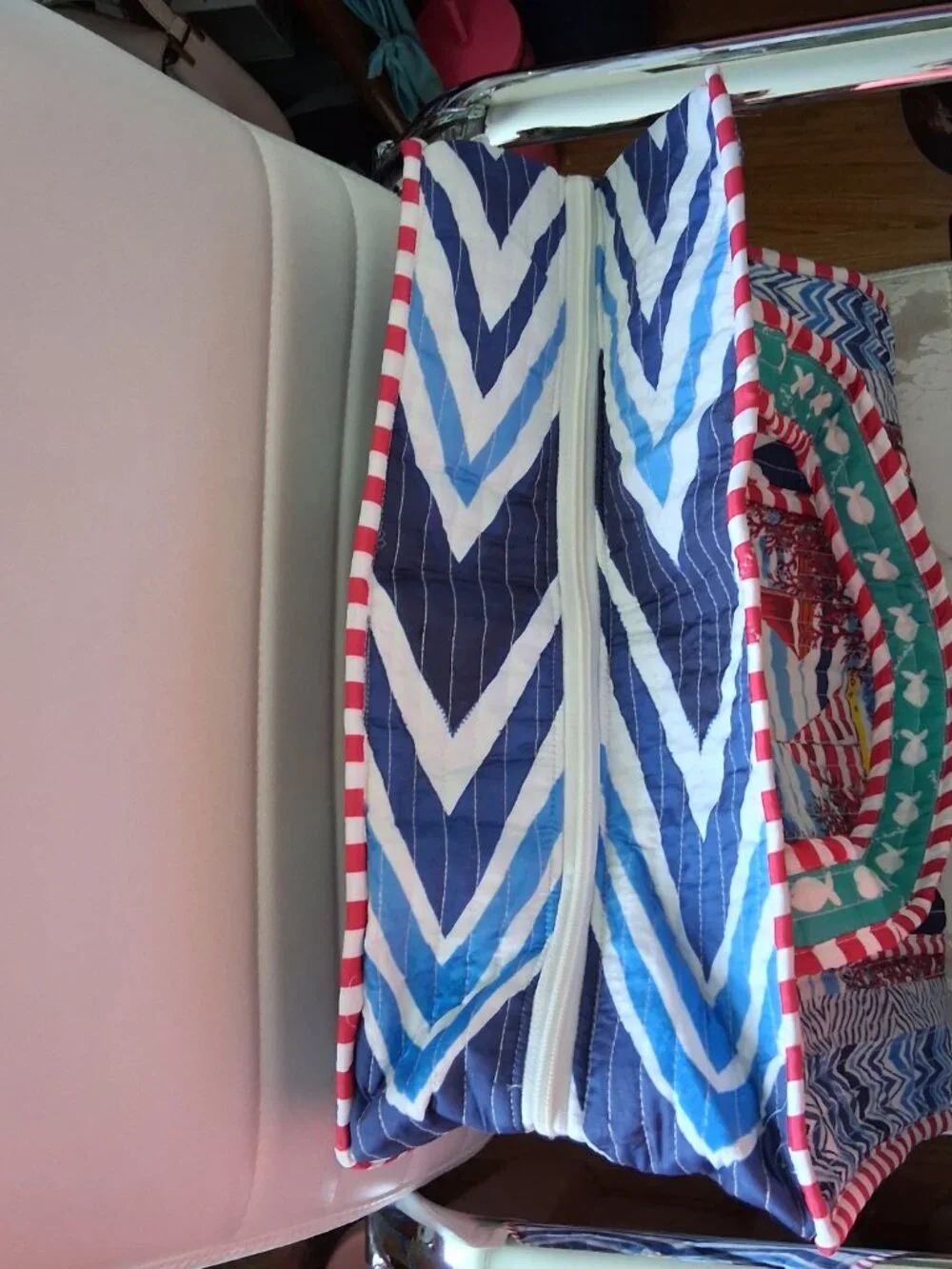ANTICA SARTORA ITALY QUILTED TOTE BAG Boat SCENE PRINT COTTON NWT